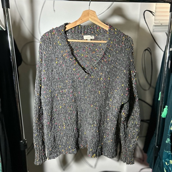Promesa Gray with Rainbow Popcorn V Neck Sweater, Women’s Small/Medium - Picture 1 of 7